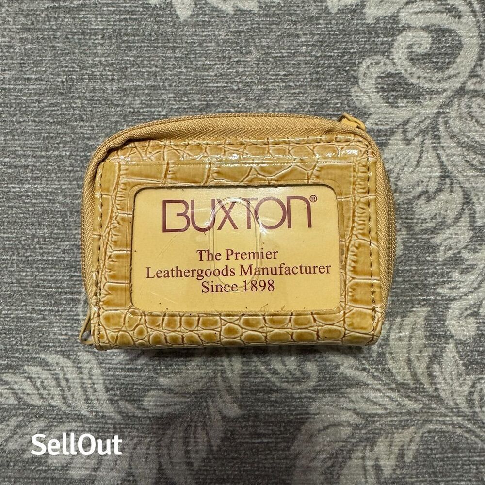 Vintage Buxton Leather Slim Fold Wallet Yellow Unisex Card Holder